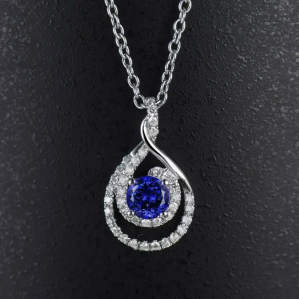 Natural Tanzanite Pendants Round 5mm Natural Stone 18K White Gold Diamond Pendant Luxury Jewelry WP041B - Image 3