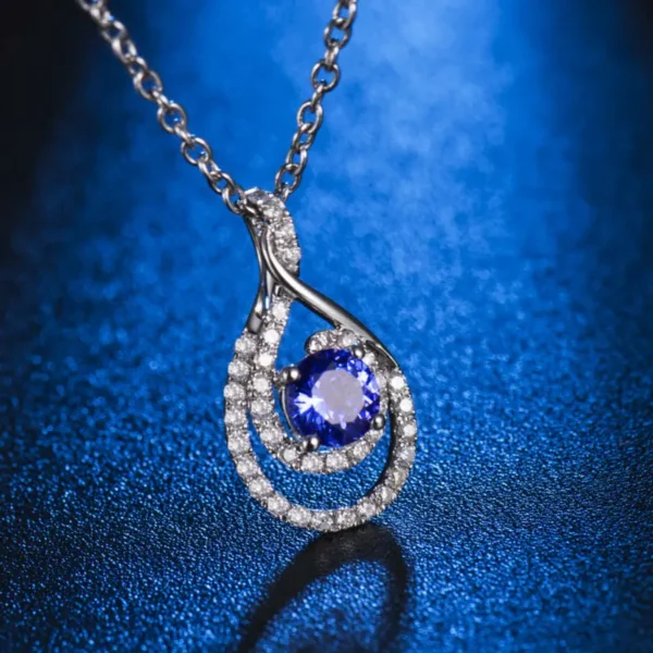 Natural Tanzanite Pendants Round 5mm Natural Stone 18K White Gold Diamond Pendant Luxury Jewelry WP041B