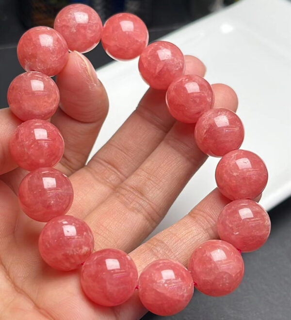 Natural Rose Rhodochrosite ClearRound Beads Bracelet Fashion 13.8mm Stretch Women Red Rhodochrosite Jewelry AAAAA