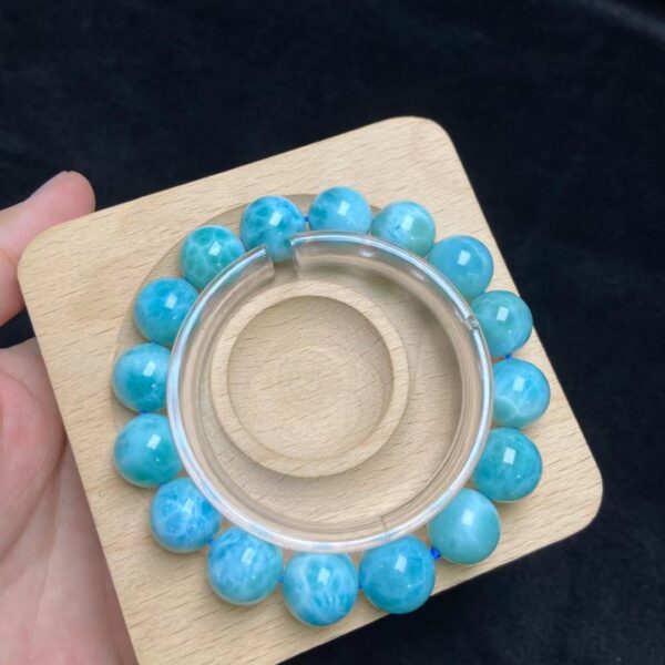 Natural Blue Larimar Gemstone Beads Bracelet 13.7mm Big Size Larimar Water Pattern Rare Jewelry AAAAAA - Image 2