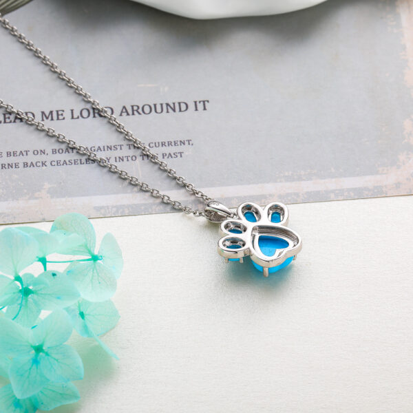 Original 925 Sterling Silver Paw Pendant for Women Natural Turquoise 2.2ct Gem Animal Footprints Necklace Fine Jewelry - Image 5