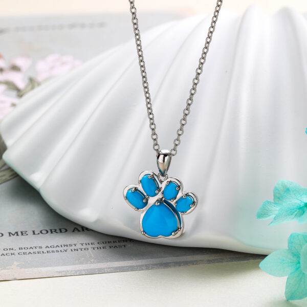 Original 925 Sterling Silver Paw Pendant for Women Natural Turquoise 2.2ct Gem Animal Footprints Necklace Fine Jewelry - Image 2