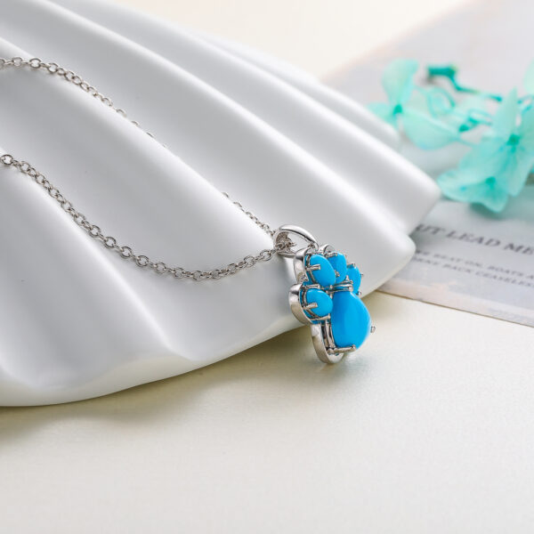 Original 925 Sterling Silver Paw Pendant for Women Natural Turquoise 2.2ct Gem Animal Footprints Necklace Fine Jewelry - Image 3